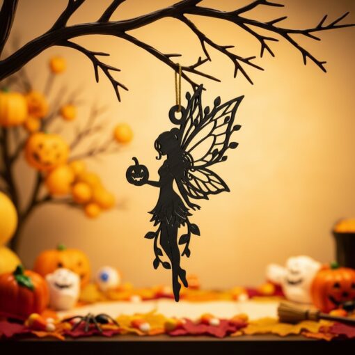 Halloween Fairy Pumpkin Ornament Laser File, Spooky Silhouette
