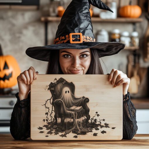 Archivo láser para tabla de charcutería embrujada de Halloween, sillón siniestro, diseño espeluznante. - Imagen 3