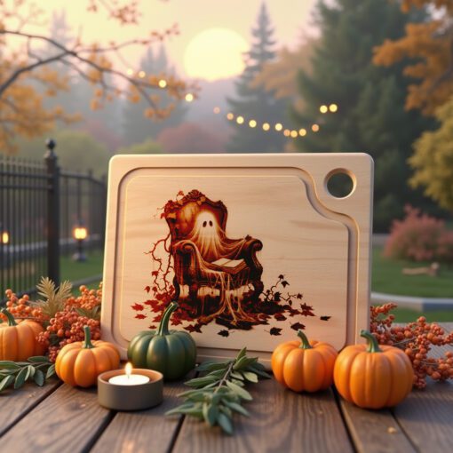 Archivo láser para tabla de charcutería embrujada de Halloween, sillón siniestro, diseño espeluznante. - Imagen 4