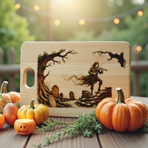 Archivo de grabado láser de violinista embrujado de Halloween para tabla de embutidos, decoración gótica. - Imagen 2