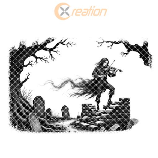 Archivo de grabado láser de violinista embrujado de Halloween para tabla de embutidos, decoración gótica. - Imagen 6