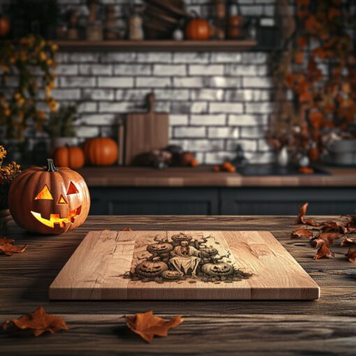 Fichier de gravure laser pour planche à charcuterie citrouille d'Halloween, motif de service effrayant – Image 2