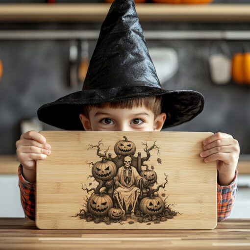 Fichier de gravure laser pour planche à charcuterie citrouille d'Halloween, motif de service effrayant – Image 3