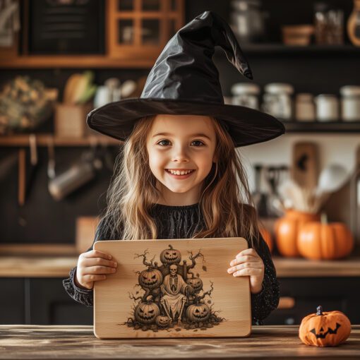 Fichier de gravure laser pour planche à charcuterie citrouille d'Halloween, motif de service effrayant – Image 4