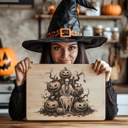 Fichier de gravure laser pour planche à charcuterie citrouille d'Halloween, motif de service effrayant – Image 5