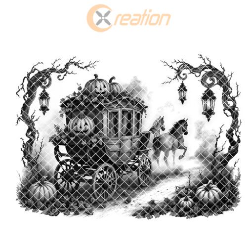 Diseño de grabado láser de Halloween para tabla de charcutería, tema de carroza de calabaza. - Imagen 6