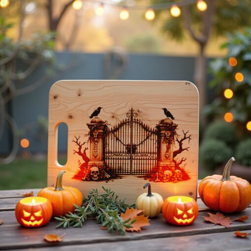 Halloween Laser Engraving File, Cemetery Gate Charcuterie Board,