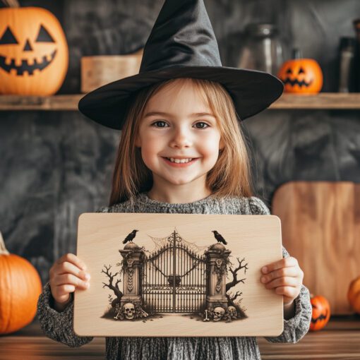 Halloween Laser Engraving File, Cemetery Gate Charcuterie Board,