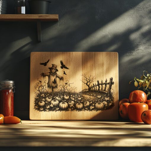 Halloween Laser Engraving File, Charcuterie Board, Scarecrow Pumpkin