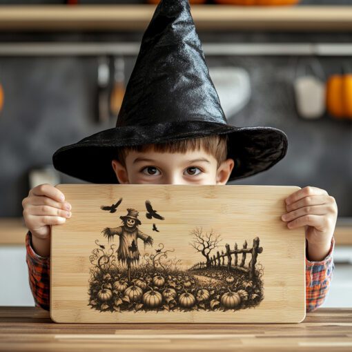 Halloween Laser Engraving File, Charcuterie Board, Scarecrow Pumpkin