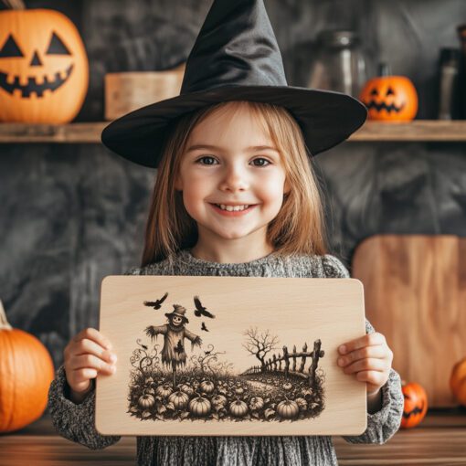 Halloween Laser Engraving File, Charcuterie Board, Scarecrow Pumpkin