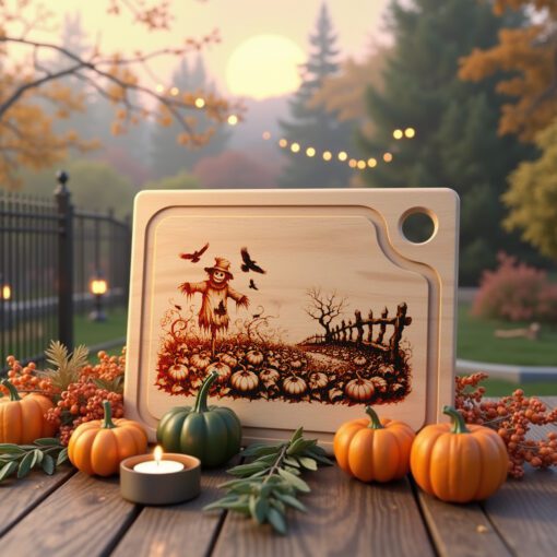 Halloween Laser Engraving File, Charcuterie Board, Scarecrow Pumpkin
