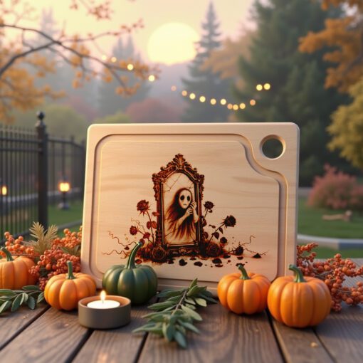 Archivo de Grabado Láser de Halloween, Patrón de Tabla de Charcutería de Espejo Maldito, Diseño Espeluznante - Imagen 2