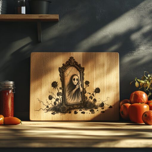Archivo de Grabado Láser de Halloween, Patrón de Tabla de Charcutería de Espejo Maldito, Diseño Espeluznante - Imagen 4