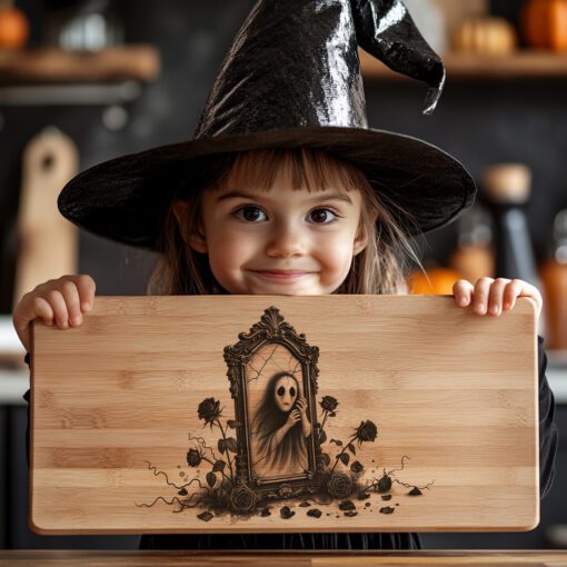 Archivo de Grabado Láser de Halloween, Patrón de Tabla de Charcutería de Espejo Maldito, Diseño Espeluznante - Imagen 5