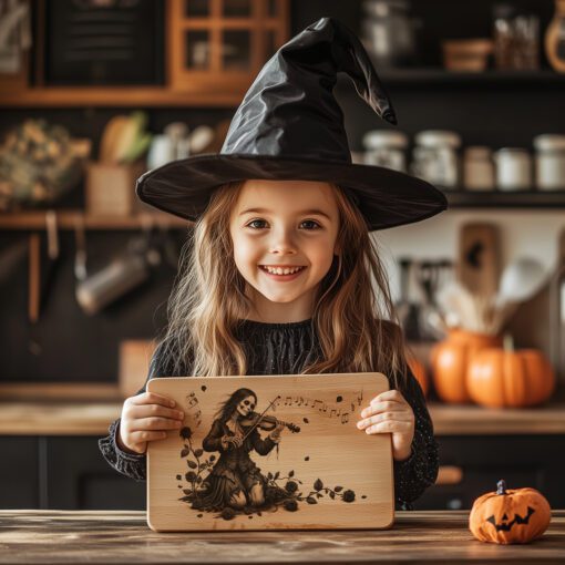 Archivo de grabado láser de Halloween, arte gótico de violinista maldito para tabla de embutidos. - Imagen 4