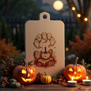 Halloween Laser Engraving File, Grinning Ghost Charcuterie Board
