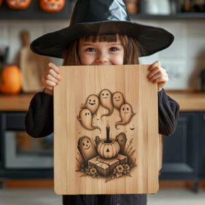 Halloween Laser Engraving File, Grinning Ghost Charcuterie Board
