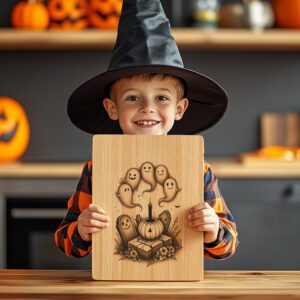 Halloween Laser Engraving File, Grinning Ghost Charcuterie Board