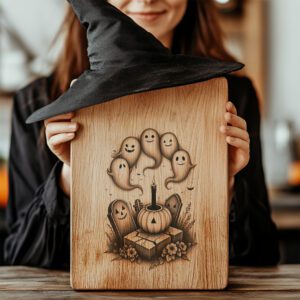 Halloween Laser Engraving File, Grinning Ghost Charcuterie Board