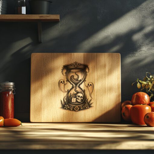 Halloween Laser Engraving File, Skull Hourglass Charcuterie Board