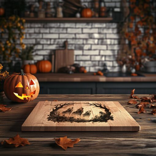 Halloween Laser Engraving File, Spectral Wolves Eclipse Charcuterie