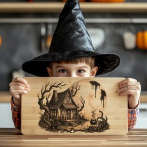Halloween Laser Engraving File, Witch Cottage Charcuterie Board