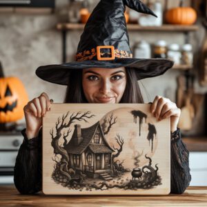 Halloween Laser Engraving File, Witch Cottage Charcuterie Board