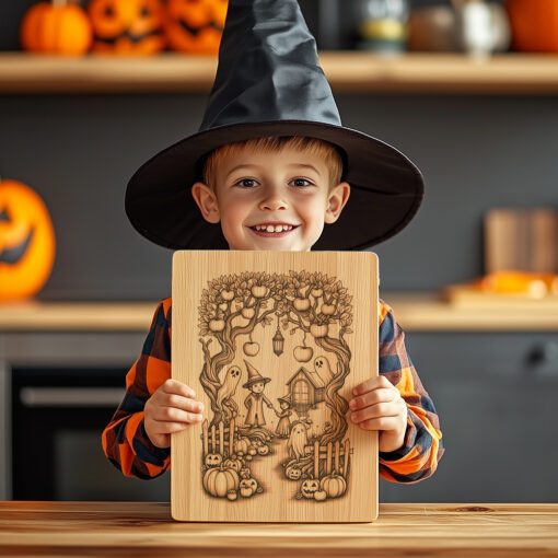 Archivo láser de Halloween Tabla de embutidos, Diseño retorcido de huerto de manzanas acarameladas. - Imagen 2