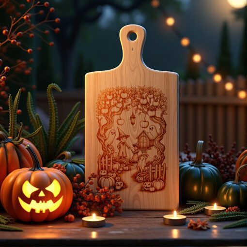 Archivo láser de Halloween Tabla de embutidos, Diseño retorcido de huerto de manzanas acarameladas. - Imagen 5