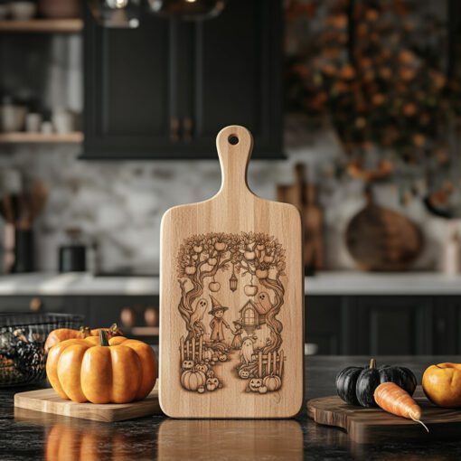 Archivo láser de Halloween Tabla de embutidos, Diseño retorcido de huerto de manzanas acarameladas. - Imagen 6