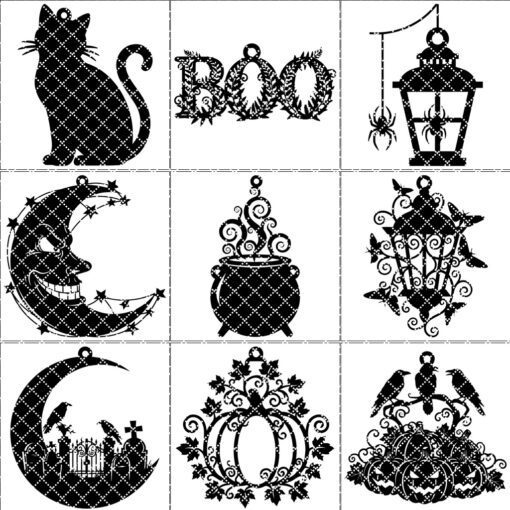 Halloween Ornament Bundle, 9 Spooky Laser Files for