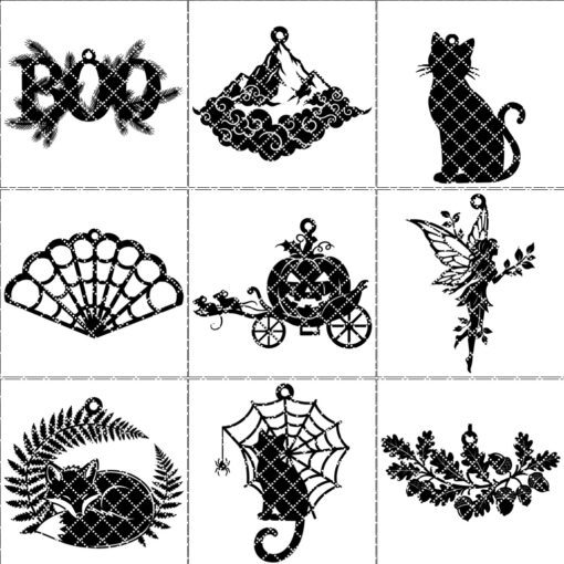 Halloween Ornament Bundle, Laser Cut Files, 9 Unique