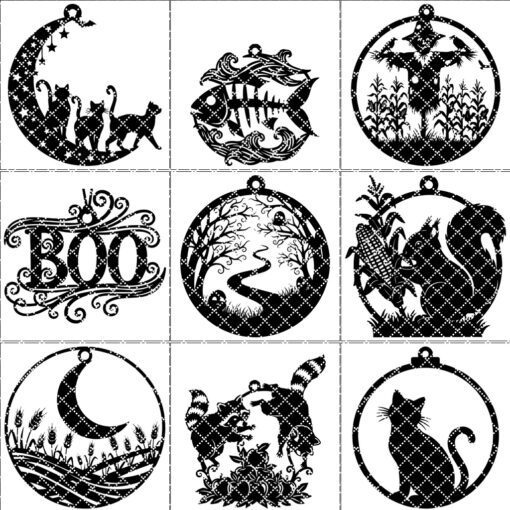 Halloween Ornament Laser File Bundle, 9 Spooky Designs