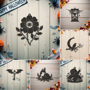 Halloween Ornaments Bundle, Spooky Laser Decor, Set of