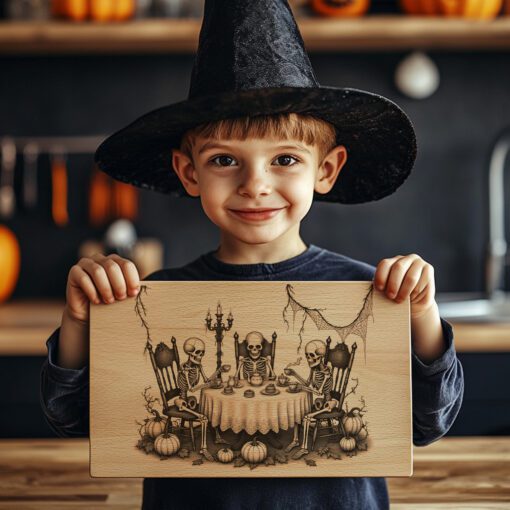 Archivo de Grabado Láser para Fiesta de Té de Esqueleto de Halloween, Diseño para Tabla de Charcutería - Imagen 2