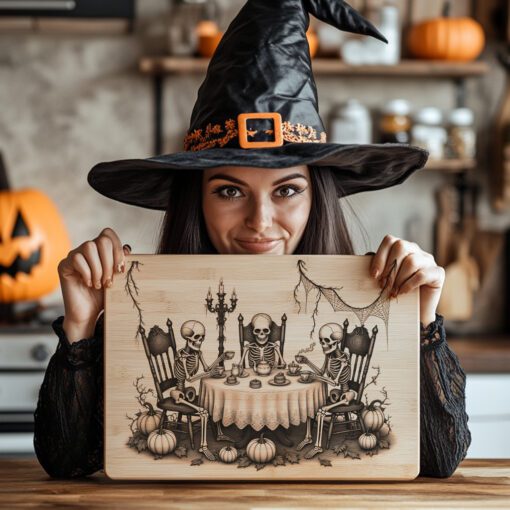 Archivo de Grabado Láser para Fiesta de Té de Esqueleto de Halloween, Diseño para Tabla de Charcutería - Imagen 4
