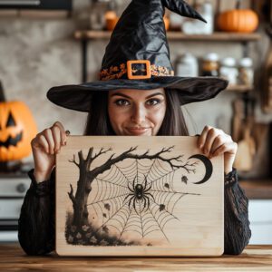 Halloween Spider Web Charcuterie Board, Moonlit Scene Laser