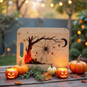 Halloween Spider Web Charcuterie Board, Moonlit Scene Laser
