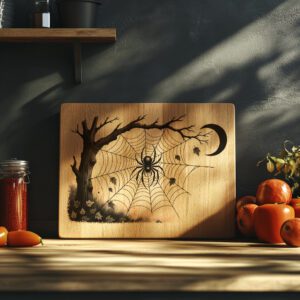 Halloween Spider Web Charcuterie Board, Moonlit Scene Laser