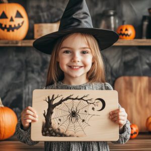 Halloween Spider Web Charcuterie Board, Moonlit Scene Laser