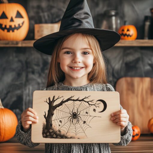Halloween Spider Web Charcuterie Board, Moonlit Scene Laser