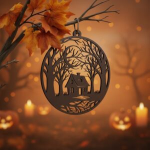 Halloween Spooky House Ornament, Nature Inspired Digital Download,