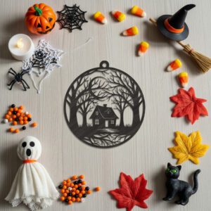 Halloween Spooky House Ornament, Nature Inspired Digital Download,