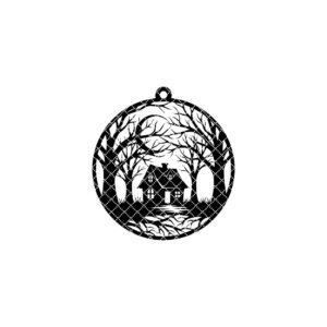 Halloween Spooky House Ornament, Nature Inspired Digital Download,