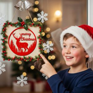 Merry Christmas Deer Door Sign, Festive Front Door