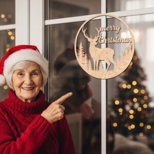 Merry Christmas Deer Door Sign, Festive Front Door
