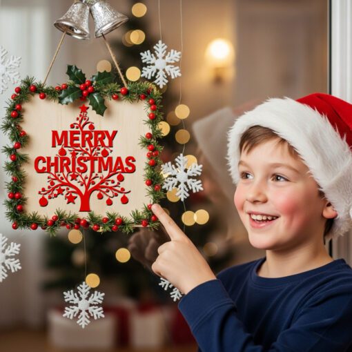 Merry Christmas Tree Door Hanger, Holiday Decor Sign,