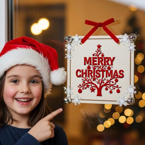 Merry Christmas Tree Door Hanger, Holiday Decor Sign,