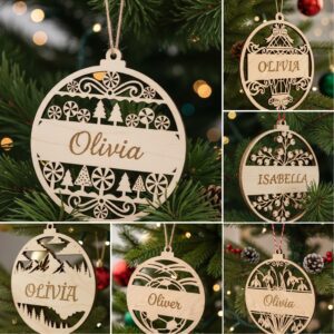 Personalized Christmas Ornament Bundle, 6 Festive Laser Files